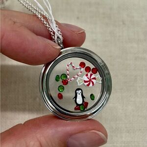 Origami owl christmas holiday large silver living locket penguin candy cane